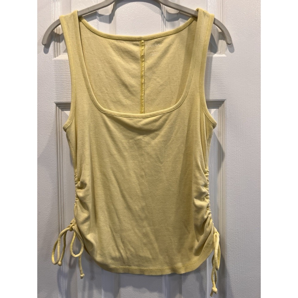 Anthropologie Pilcro Ruched Square Neck Tank Top Yellow Size S Ribbed Drawstring